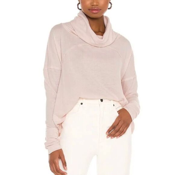 Free People Pink Sweater Cozy Time Funnel Large Cowl Neck Blush Oversized - Picture 16 of 16
